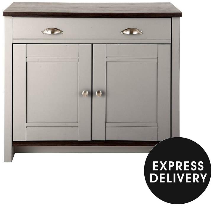 Tivoli Ready Assembled Compact Grey Sideboard With Walnut Effect Top