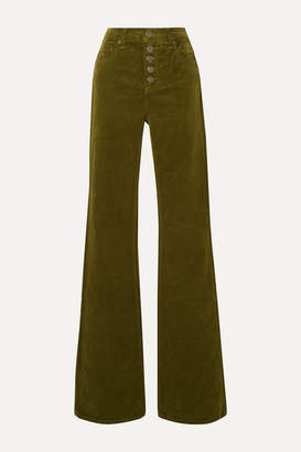 Veronica Beard Beverly Stretch-cotton Corduroy Flared Pants - Army green
