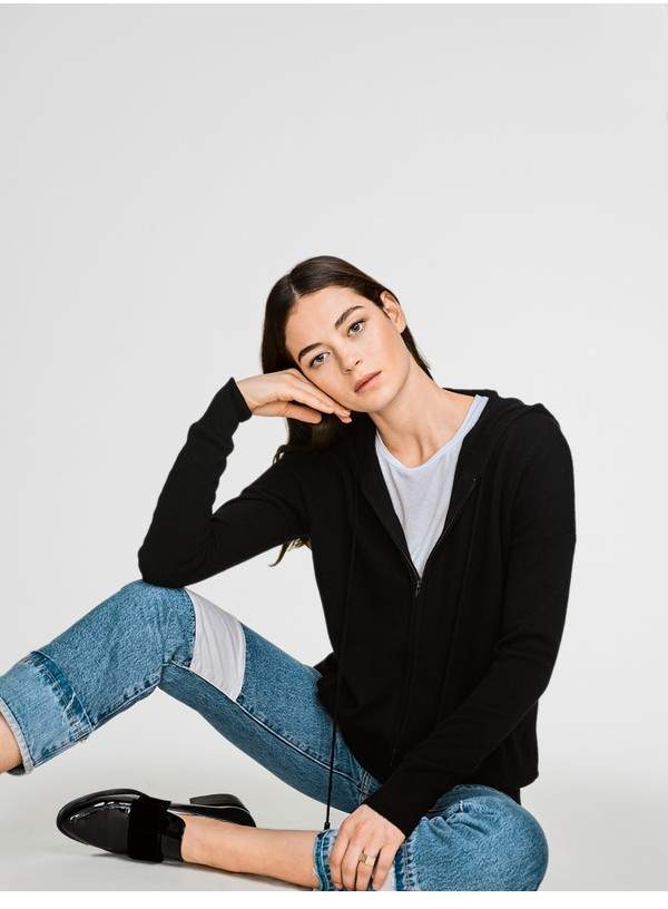 | Essential Cashmere Zip Hoodie | Size Xs | Black