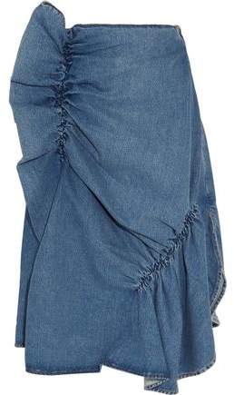 Asymmetric Ruffled Denim Midi Skirt