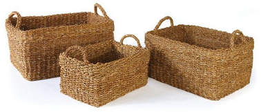 Seagrass Rectangular Baskets w/Cuffs Set of 3
