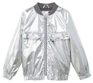 Ruffled metallic bomber jacket