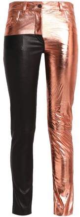 Paneled Metallic And Matte-Leather Skinny Pants