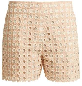 Embroidered eyelet cotton-blend shorts