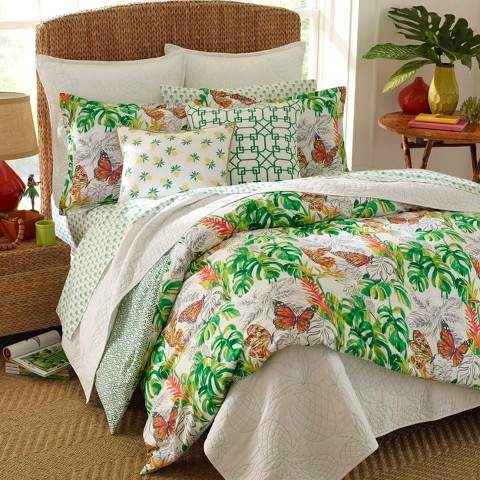 Nine Palms Green Butterfly Garden Comforter Set