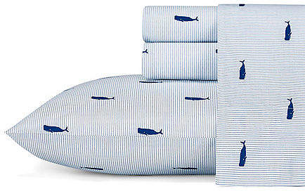 Whale Stripe Blue Twin XL Sheet Set