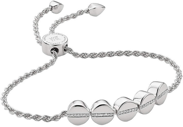 Linear bead sterling silver and pavé diamond bracelet
