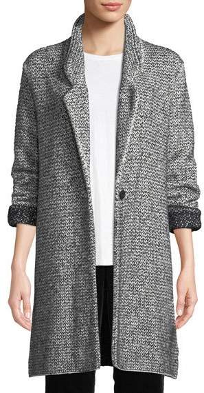Cozy Notched-Collar One-Button Melange Cotton-Blend Long Jacket