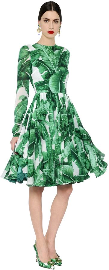 Dolce & Gabbana Leaves Stretch Silk Georgette Dress - ShopStyle