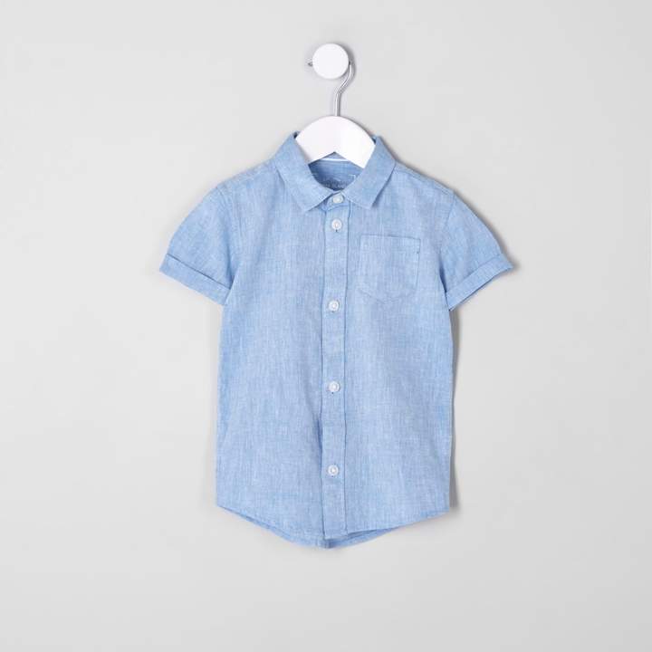 Mini boys Blue linen blend shirt