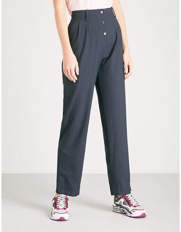 Pinstriped straight woven trousers