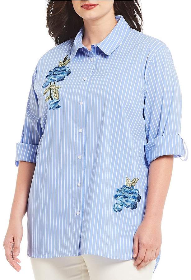 Calvin Klein Plus Size Stripe Embroidered Top