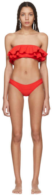 Red Double Ruffle Bikini
