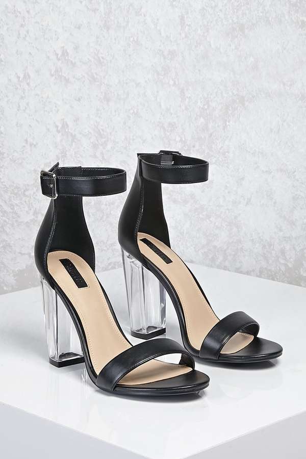 Lucite Clear Ankle-Strap Heels