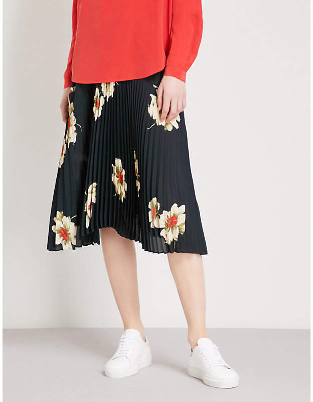 Gardenia floral-print pleated crepe skirt