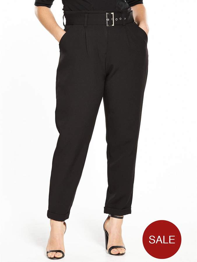 LOST INK CURVE Peg Trouser With Paperbag Waist - Black