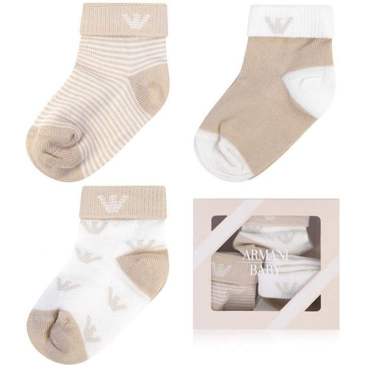 Armani JuniorBeige Baby Socks Set (3 Pairs)