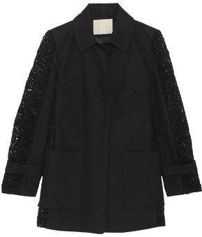 Paneled Guipure Lace And Cotton-Twill Coat
