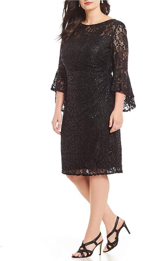 R & M Richards Plus Size Sequin Lace Bell Sleeve Dress