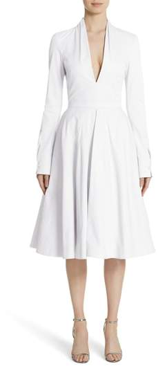 Brandon Maxwell Plunge Neck Fit & Flare Shirtdress