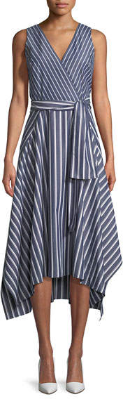 Demetria Regal-Striped Sleeveless Dress
