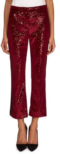 Redemption Flared Velvet Paillettes Cropped Pants with Tuxedo Stripes