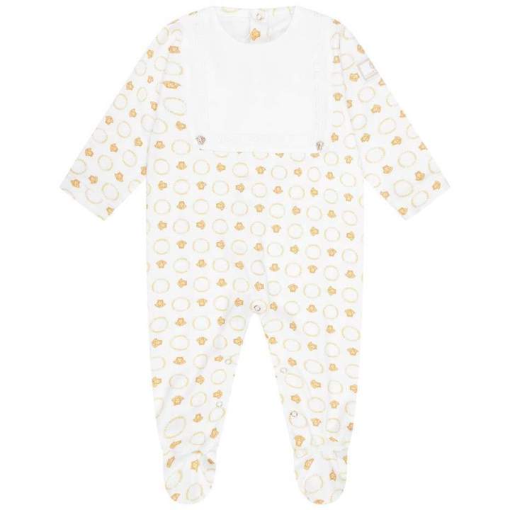 Young VERSACEIvory & Gold Cotton Medusa Babygrow