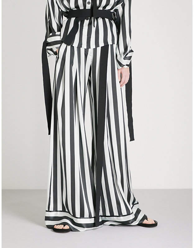 Striped wide-leg silk trousers