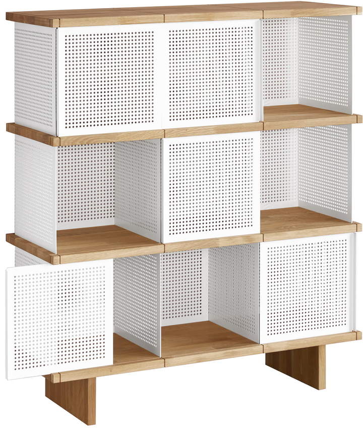 Slawinski & Co. GmbH Konstantin Slawinski - YU Shelf 3 x 3, Weiß perforiert / Eiche geölt
