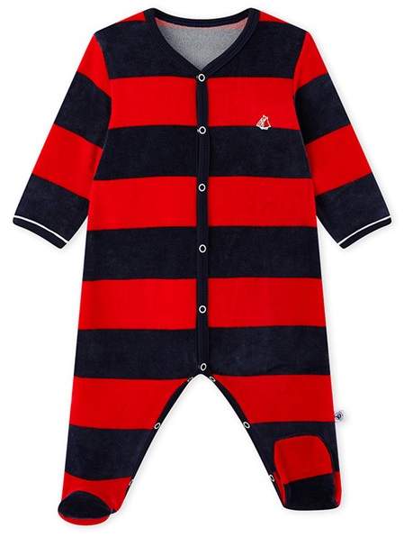 Baby Boys Striped Velour 1-Piece Pajama