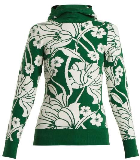 JOOSTRICOT Floral-intarsia cotton-blend hooded sweater