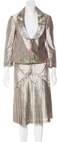 Embroidered Knee-Length Skirt Suit
