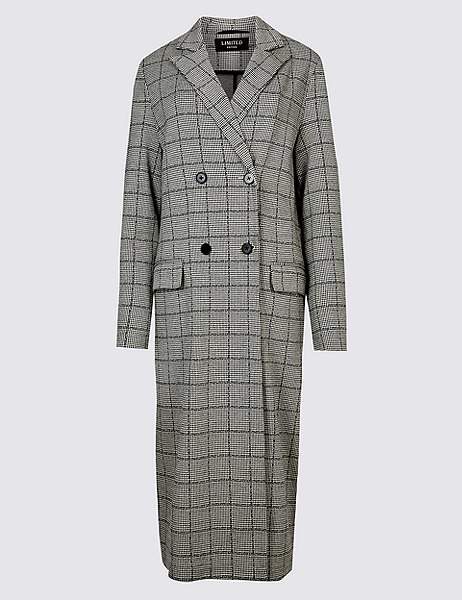 Cotton Blend Checked Duster Coat