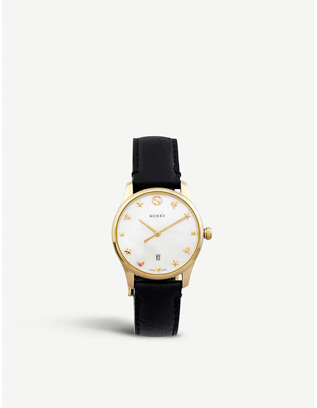YA126589 G-Timeless mother-of-pearl and leather strap quartz watch