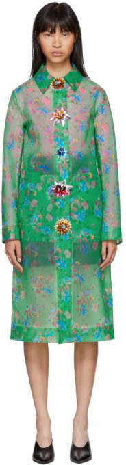 Green Archive Floral Long Raincoat