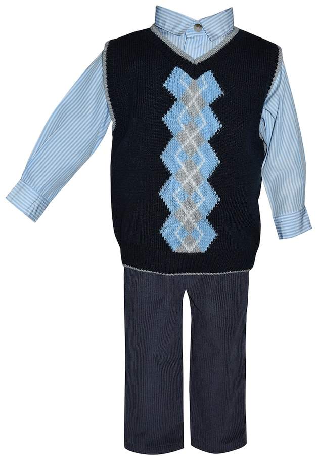 Baby Boy Blueberi Boulevard Argyle Sweater Vest, Striped Shirt & Corduroy Pants Set