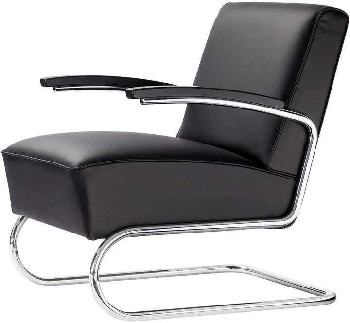 Thonet - S 411 Sessel, Chrom / Nappaleder (622 Nero) / Armlehne Buche Schwarz (TP 29)