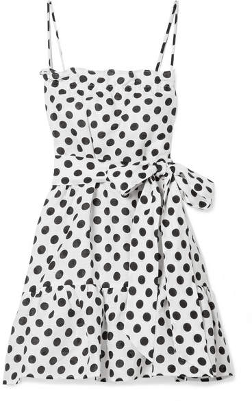 Liz Polka-dot Linen Mini Dress - White