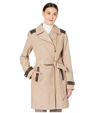 Via Spiga Asymmetrical Belted Trench with Faux Leather Detail
