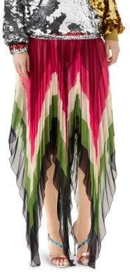 Pleated Asymmetric Silk Skirt