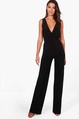 boohoo Tall Wrap Front Wide Leg Slinky Jumpsuit