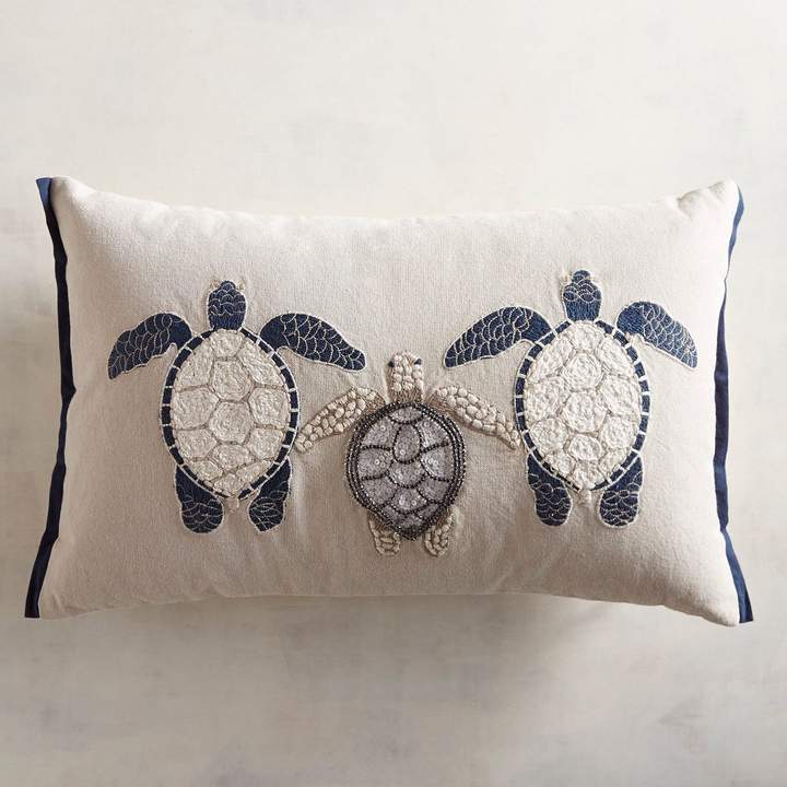Embroidered Three Turtles Lumbar Pillow