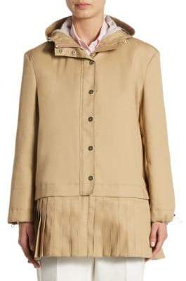 Pleated Hooded Drop Shoulder Jacket