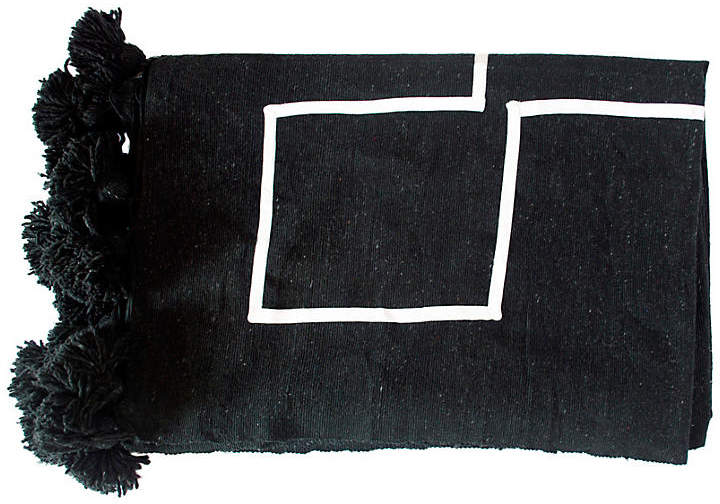 Moroccan Pom-Pom Blanket - Black/White