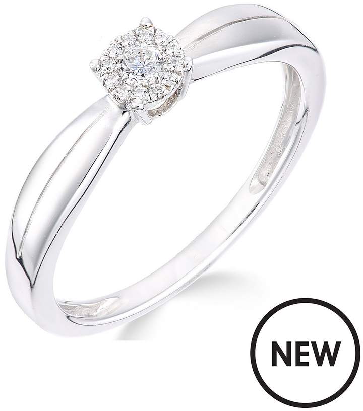 Love DIAMOND Love Diamond 9ct White Gold 10 Point Diamond 25 Point Look Solitaire Cluster Ring