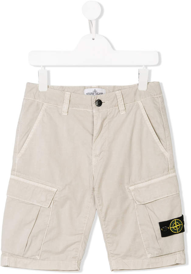 Stone Island Junior logo patch cargo shorts