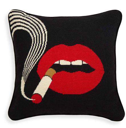 Kissen Lips Smolder Needlepoint Throw Pillow von