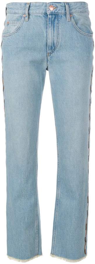 embroidered frayed jeans