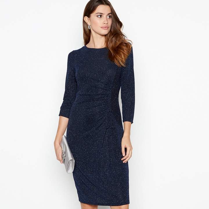 The Collection - Blue Ruched Detail Glitter Midi Dress