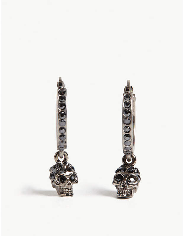 Crystal skull hoop earrings